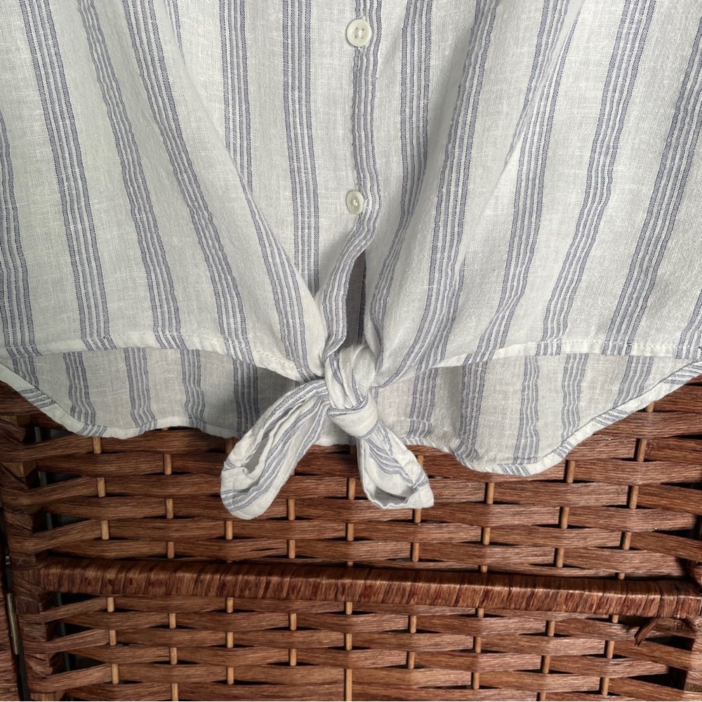 beachlunchlounge Sleeveless Button-Front Cotton Linen Top, Coastal Nautical L. - Picture 3 of 7